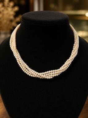 Vintage Classic White Multi-Strand Beaded Necklace - Elegant